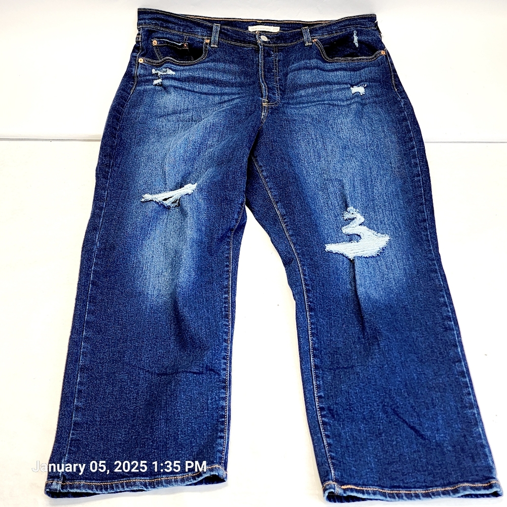Levi's Ribcage Straight Ankle Blue Jeans Women's Plus Size 20W Destroyed Stretch